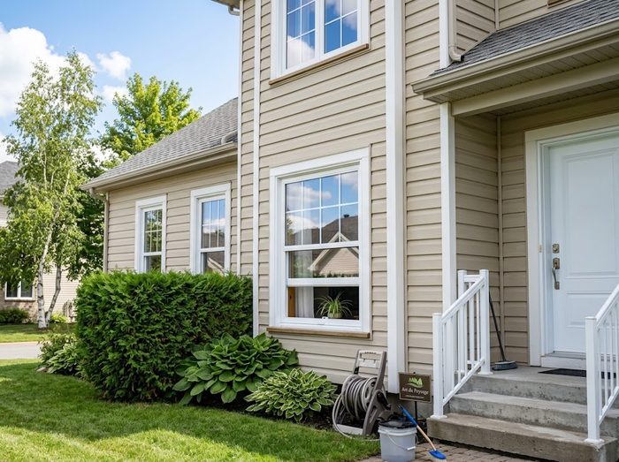 Fenêtre propre et entrée soignée d'une maison